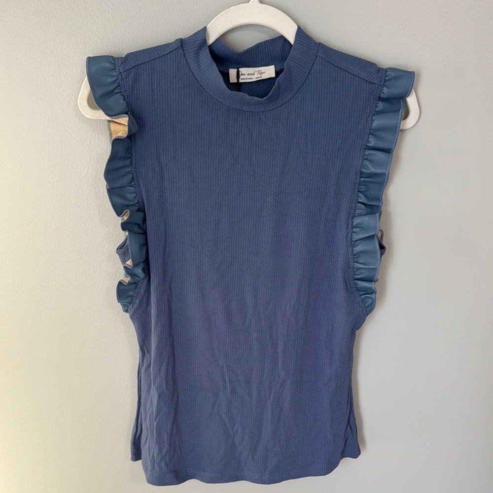 NWT Sodom Rose Boutique Blue Ruffled Ribbed Tank Top / Size M